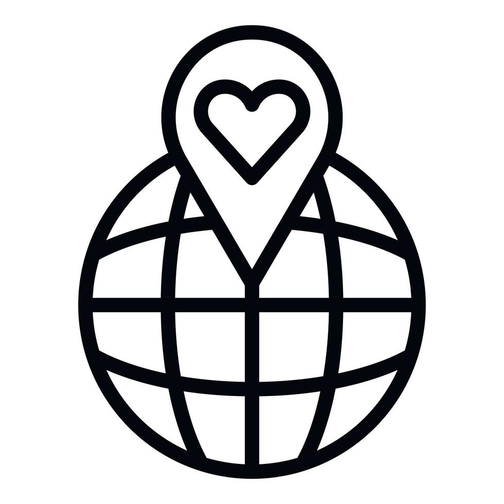 Heart point on the globe icon, outline style vector