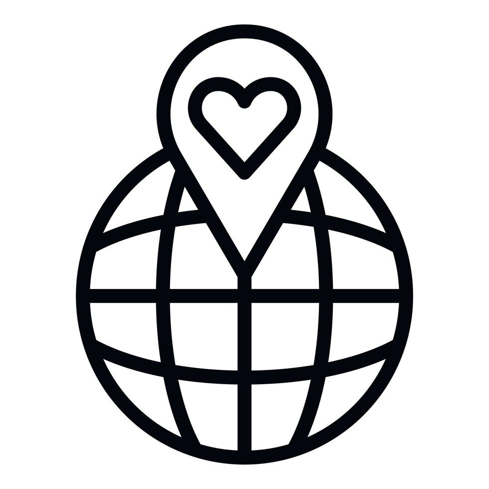 Heart point on the globe icon, outline style vector