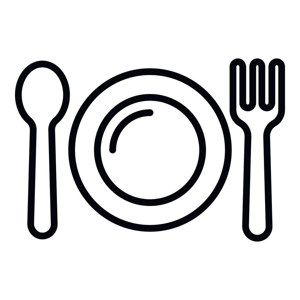 Kid plate, fork, spoon icon, outline style vector