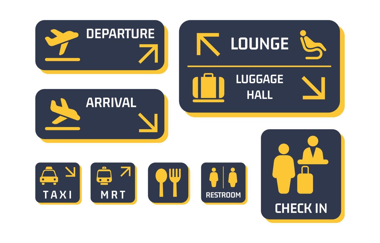 conjunto de pegatinas de señalización del aeropuerto vector