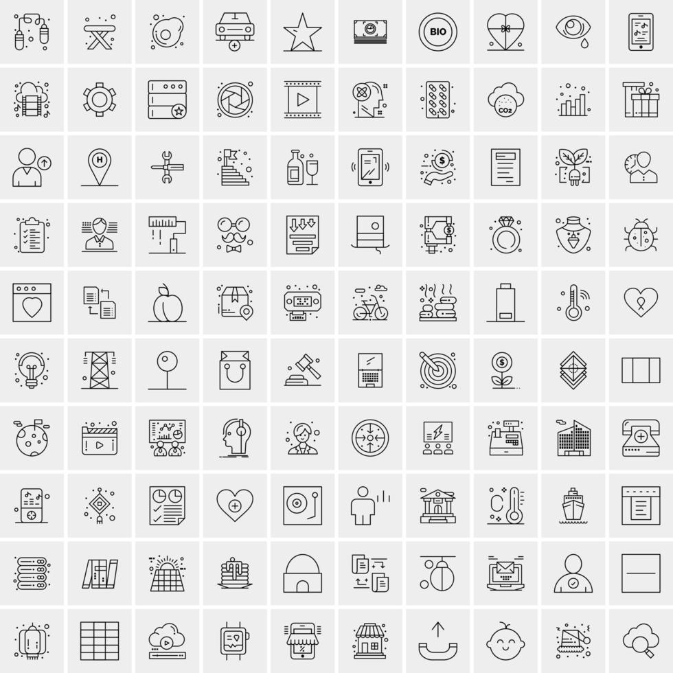 100 iconos universales de línea negra sobre fondo blanco vector