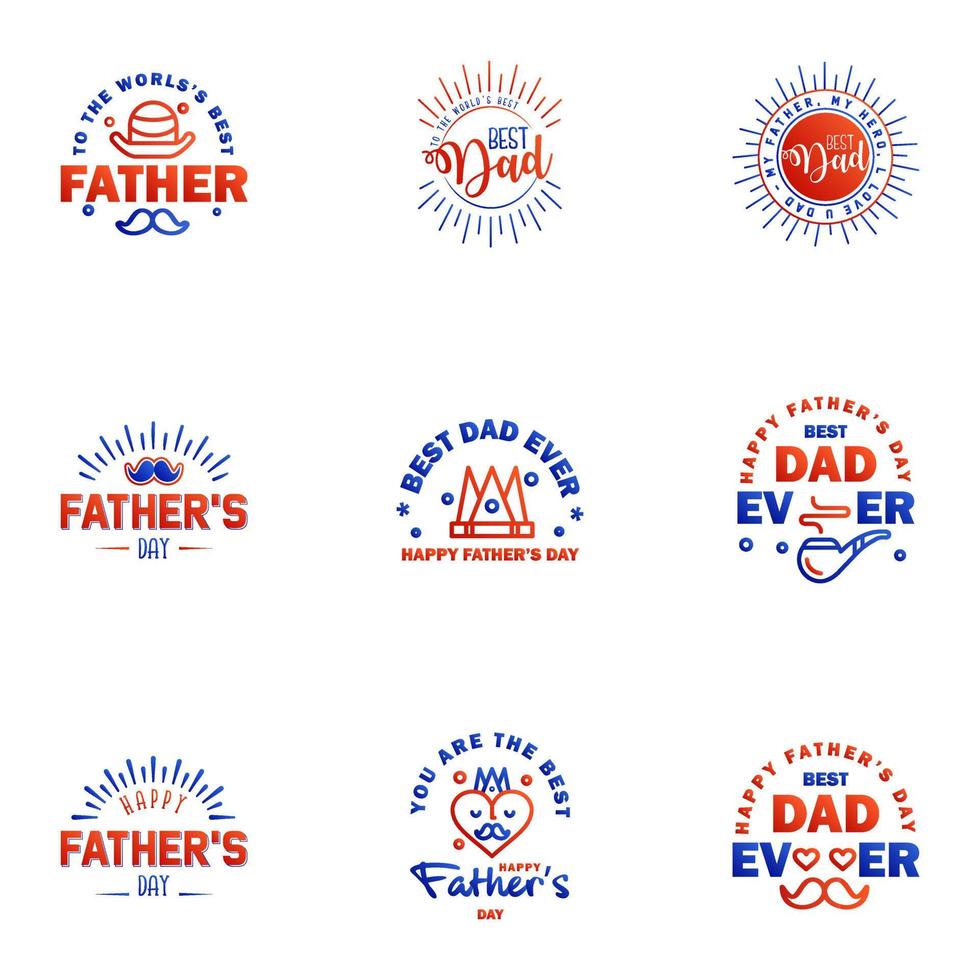 happy fathers day 9 Blue and red text design Vector calligraphy Typography poster Usable as background Editable Vector Design Elements