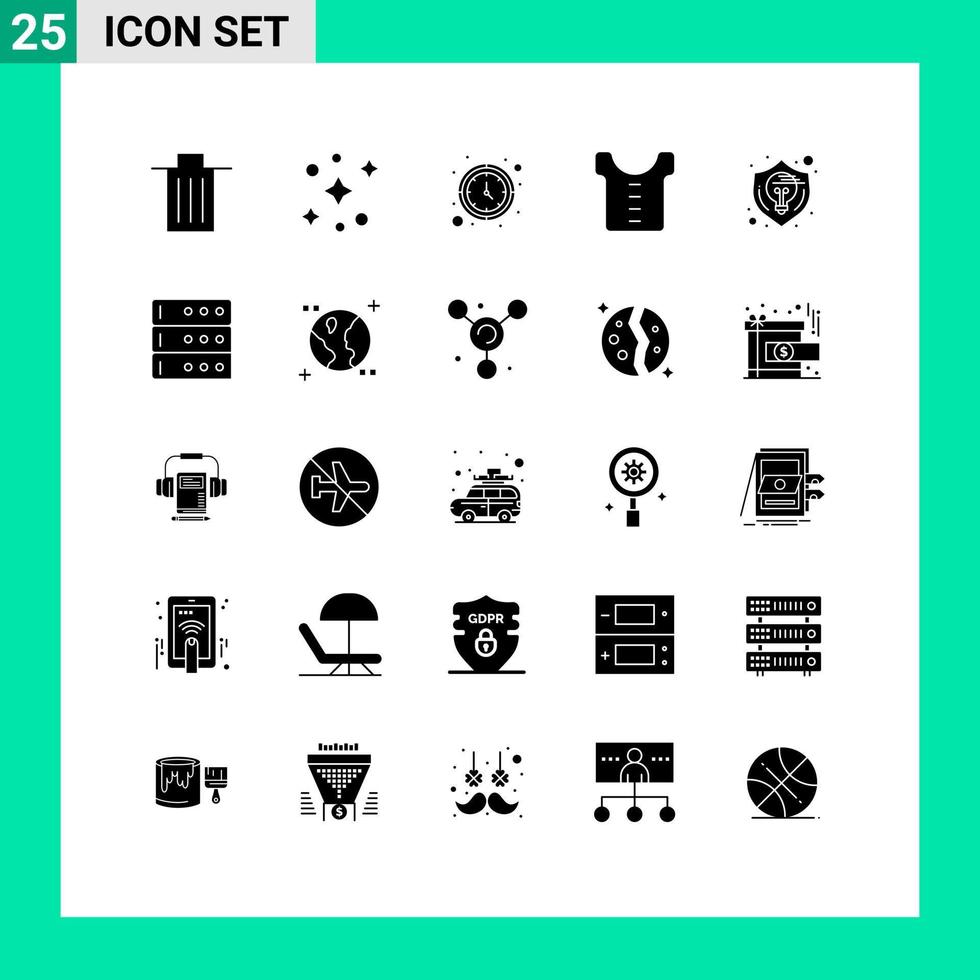 Mobile Interface Solid Glyph Set of 25 Pictograms of idea creative clock shirt baby Editable Vector Design Elements