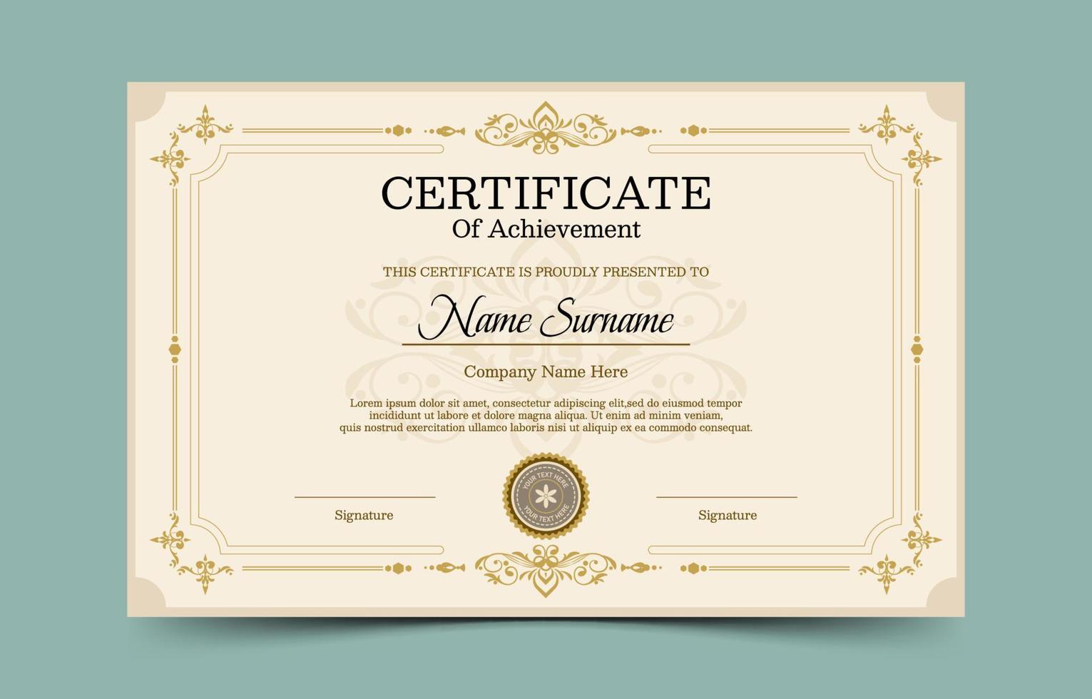 Certificate Design with Victorian Classic Concept vector