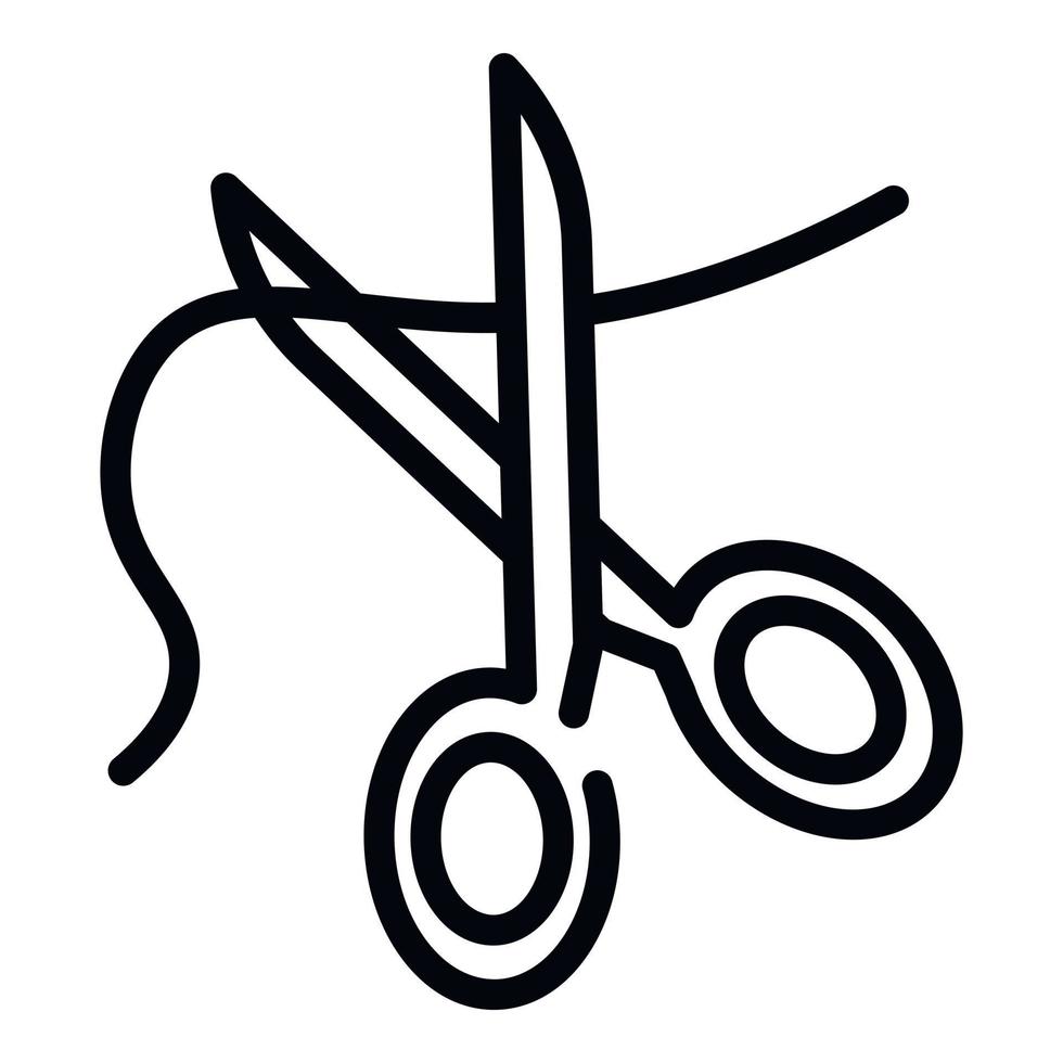 icono de hilo de corte de tijeras, estilo de esquema vector