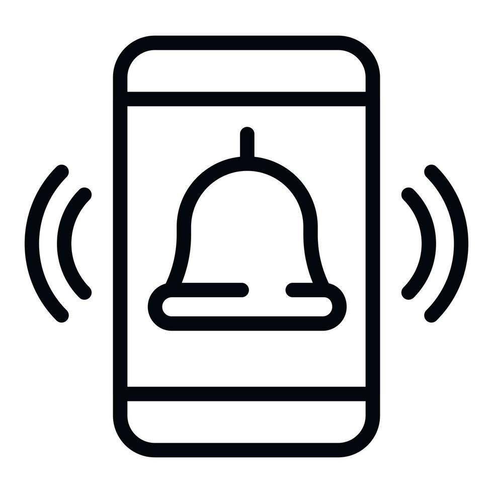 Bell on smartphone screen icon, outline style vector