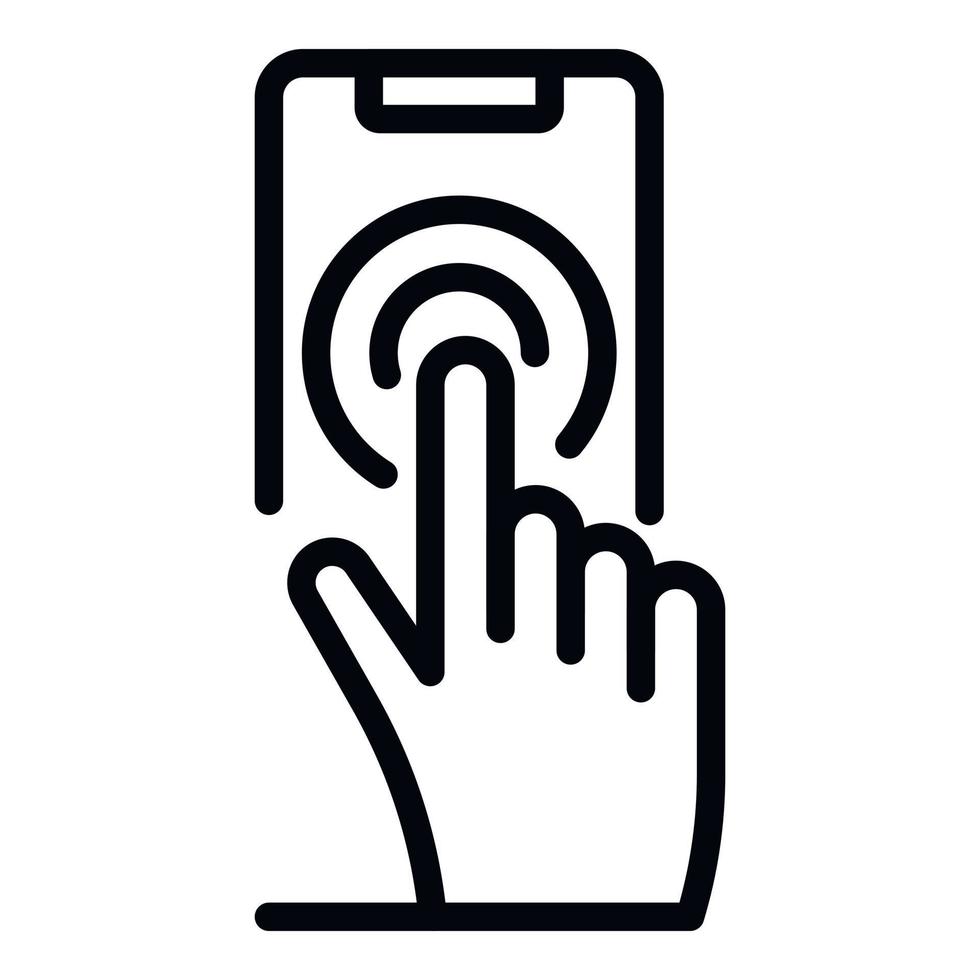 Finger presses smartphone icon, outline style vector