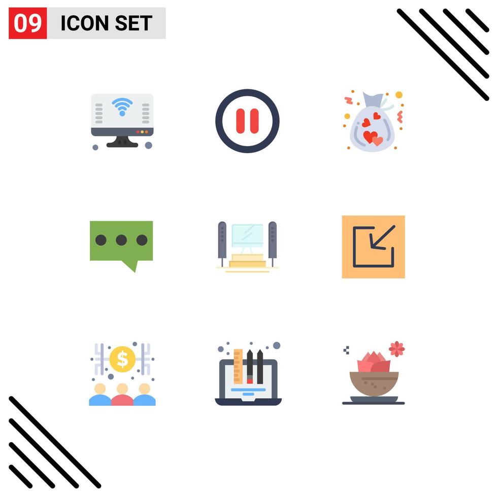 Group of 9 Modern Flat Colors Set for server computer bag message bubble Editable Vector Design Elements