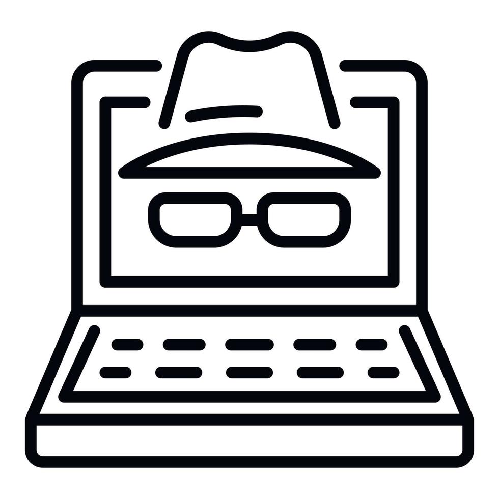 Laptop hacker icon, outline style vector