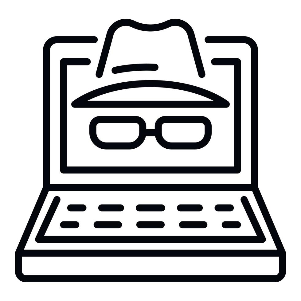 icono de hacker portátil, estilo de esquema vector