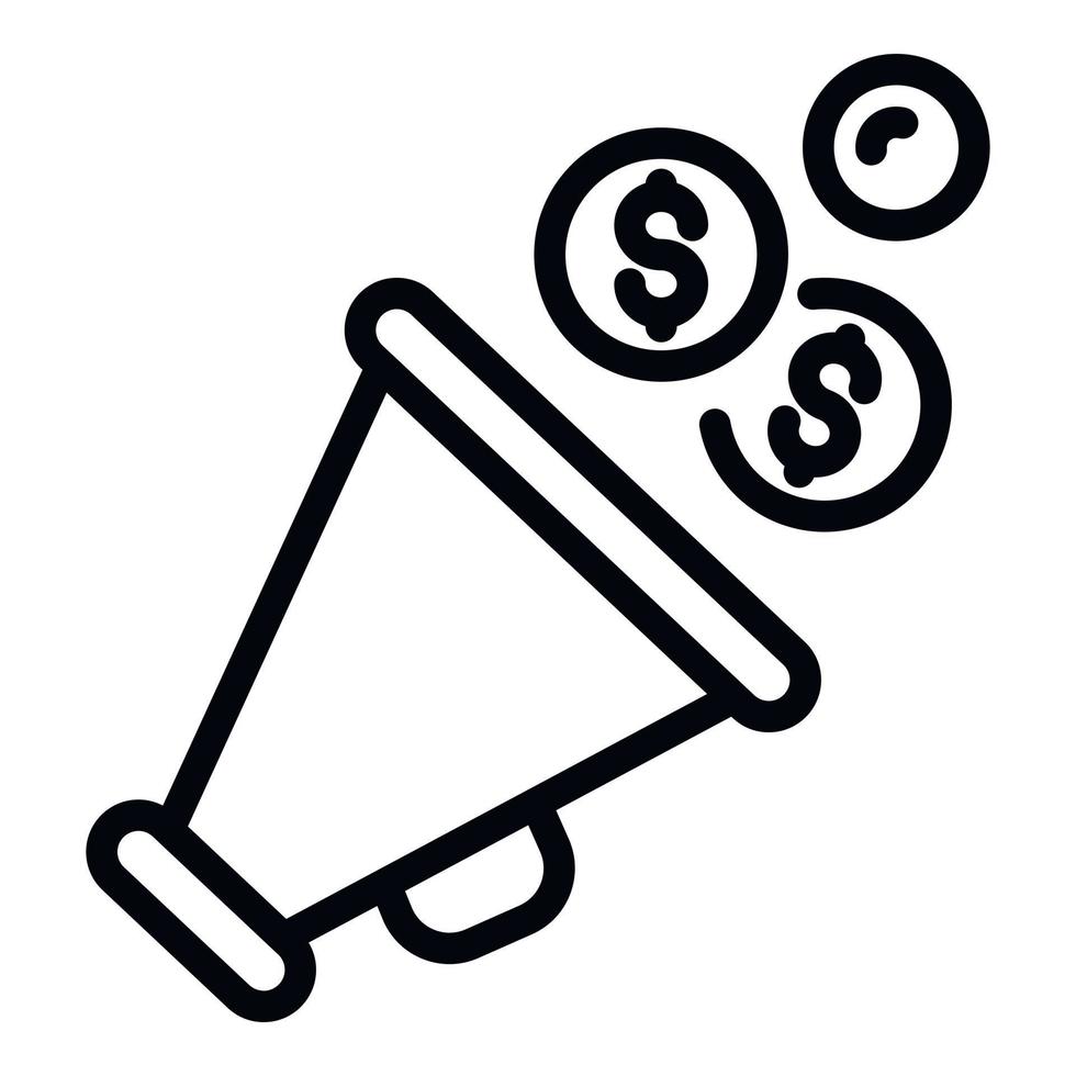 Megaphone and dollars icon, outline style vector