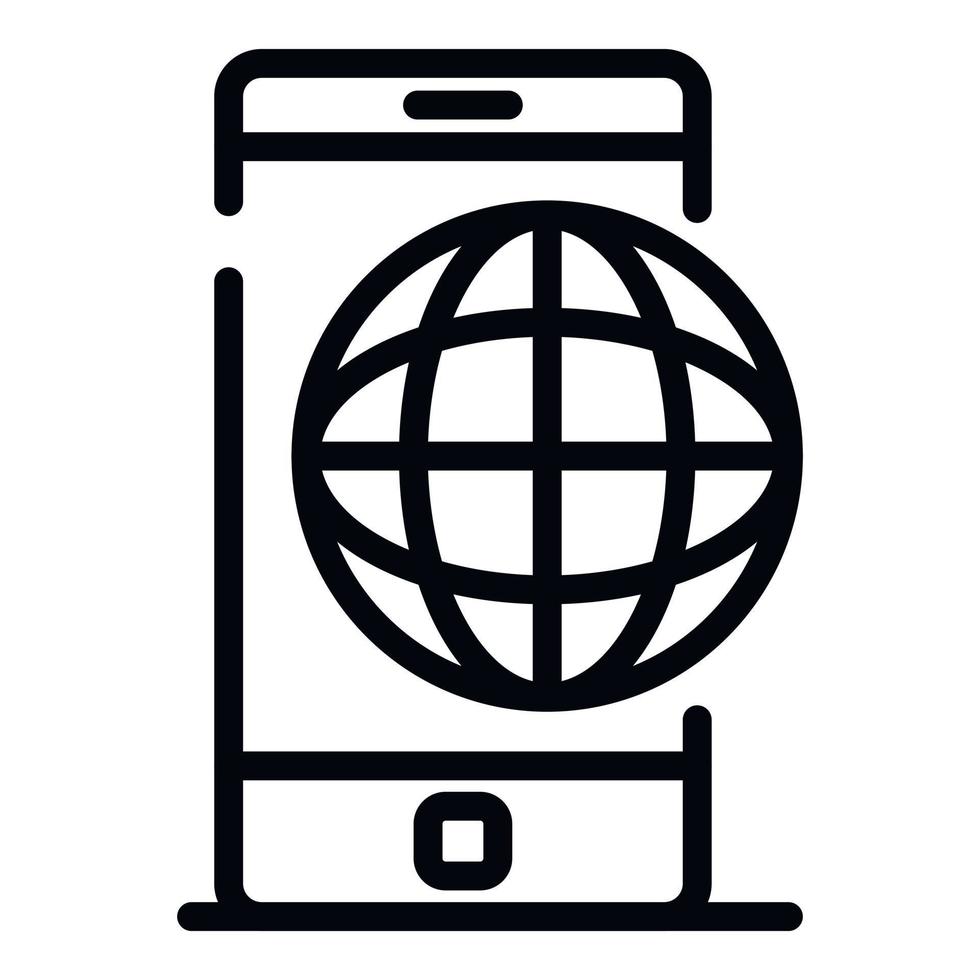 Smartphone and globe icon, outline style vector