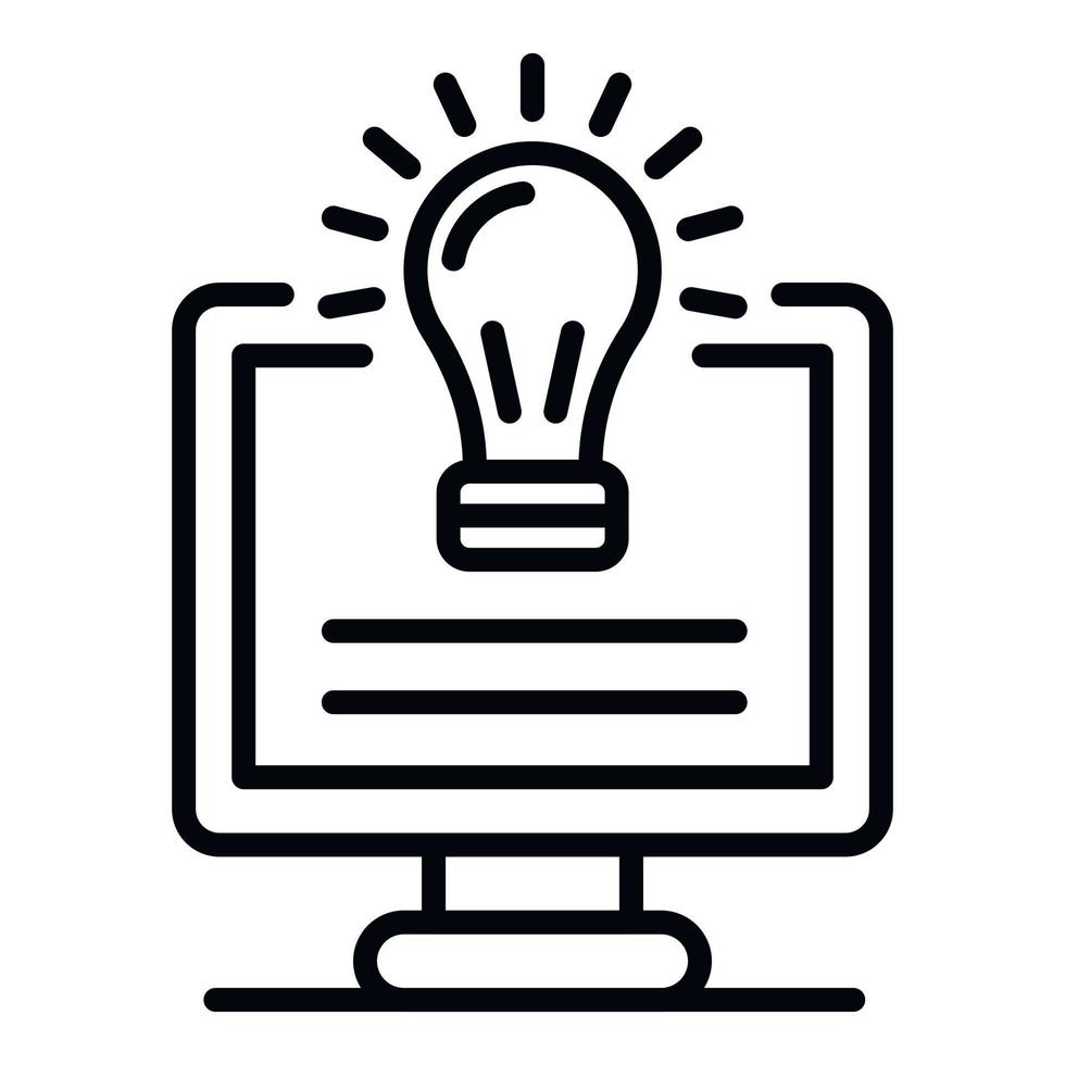 Light bulb on screen icon, outline style vector
