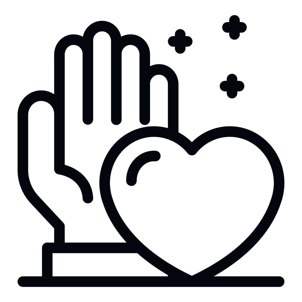 Palm and heart icon, outline style vector