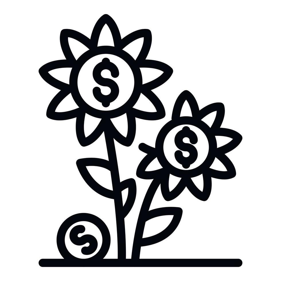 Flower money investition icon, outline style vector