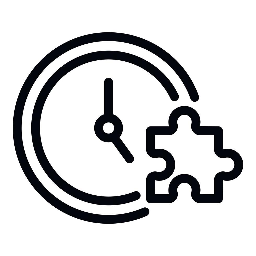 Clock and puzzle icon, outline style vector