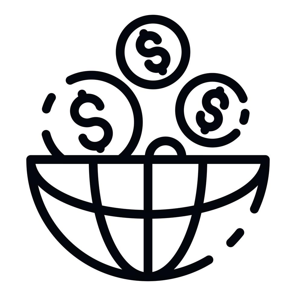 Globe and currency icon, outline style vector