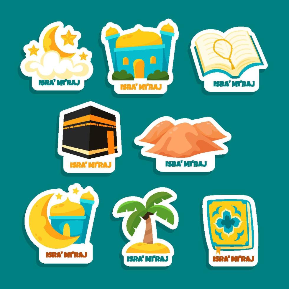 Cartoon Isra Miraj Sticker Collection vector