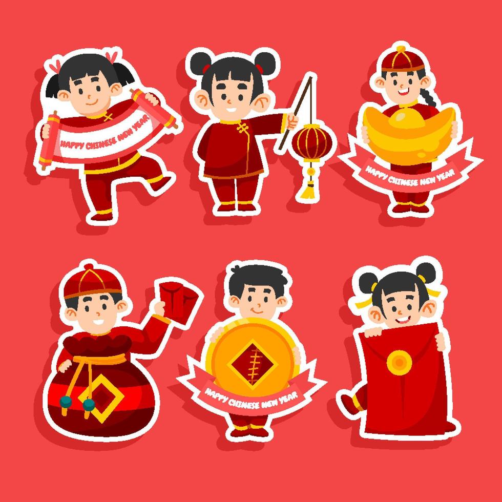 Kid Chinese New Year Sticker Collection vector