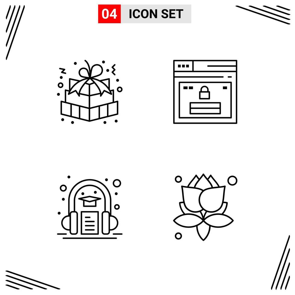 4 Icons Line Style Grid Based Creative Outline Symbols for Website Design Simple Line Icon Signs Isolated on White Background 4 Icon Set Creative Black Icon vector background