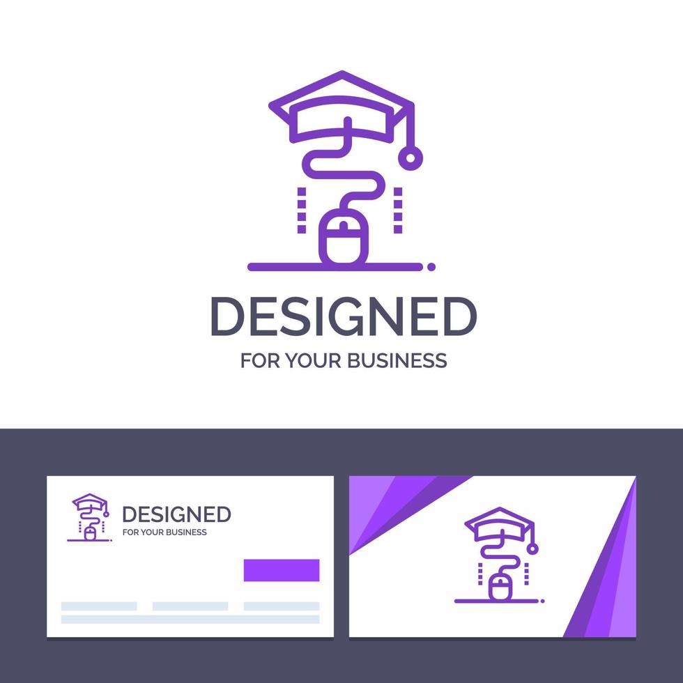 tarjeta de visita creativa y plantilla de logotipo graduación de ratón educación en línea ilustración vectorial vector