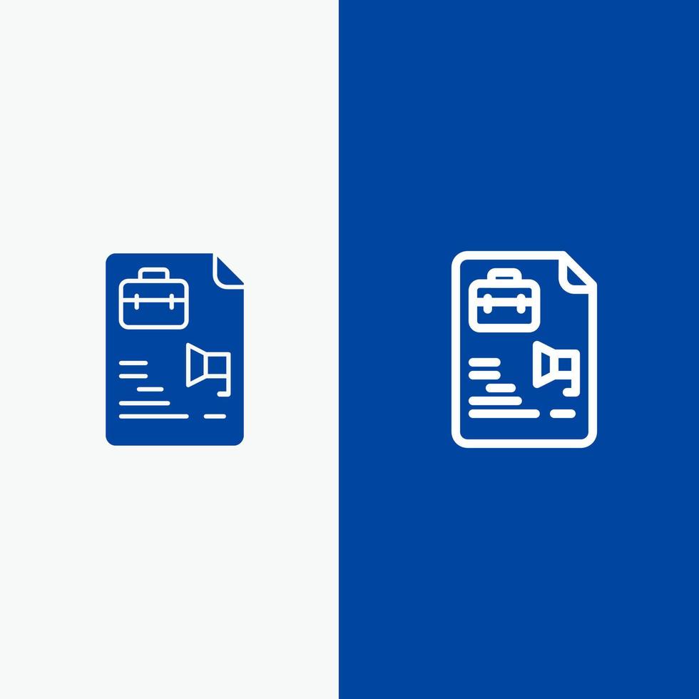 archivo documento bolsa de trabajo línea y glifo icono sólido bandera azul línea y glifo icono sólido bandera azul vector