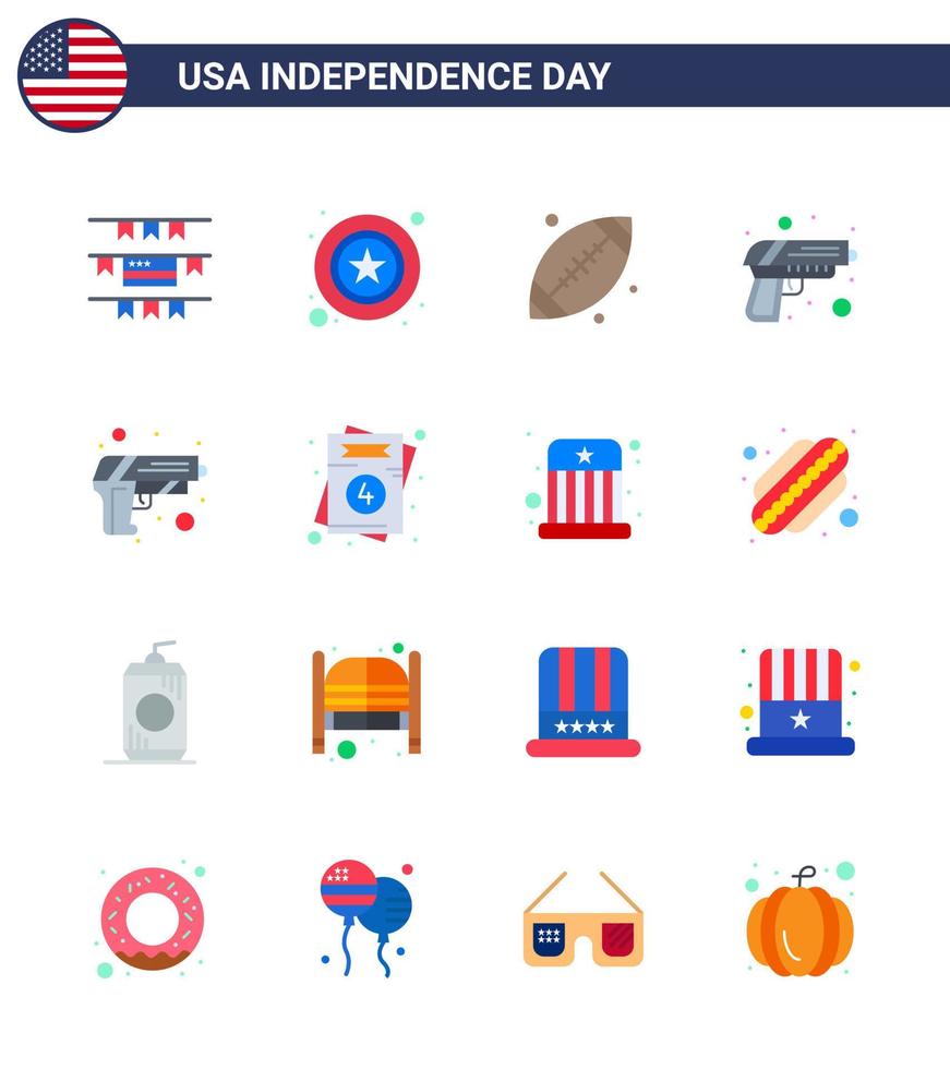 Editable Vector Line Pack of USA Day 16 Simple Flats of usa invitation footbal weapon security Editable USA Day Vector Design Elements