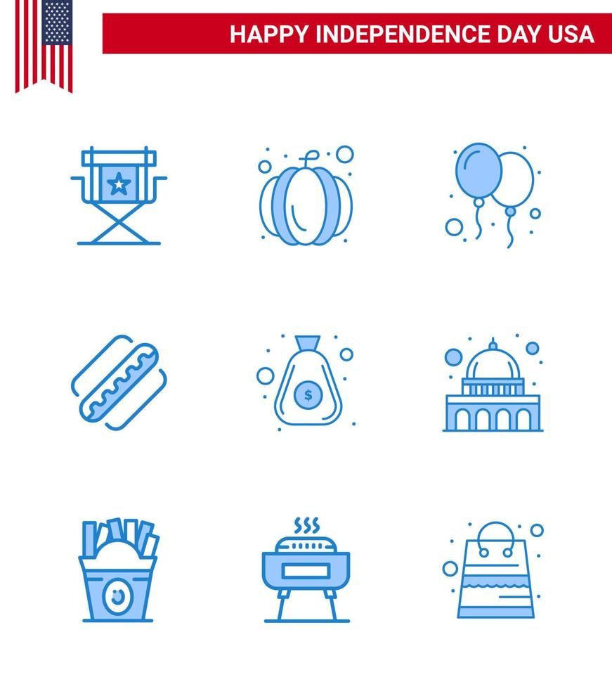 9 Creative USA Icons Modern Independence Signs and 4th July Symbols of money states balloons hotdog america Editable USA Day Vector Design Elements