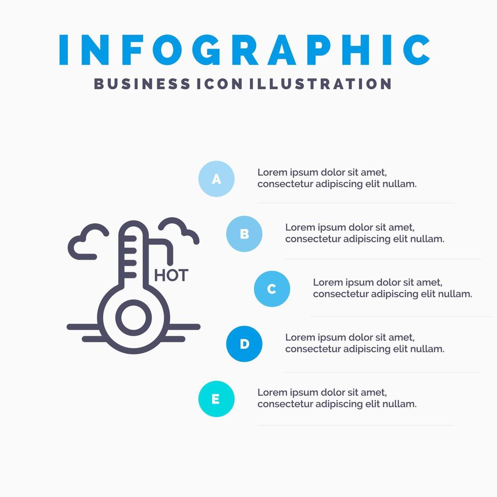 Temperature Hot Weather Update Blue Infographics Template 5 Steps Vector Line Icon template