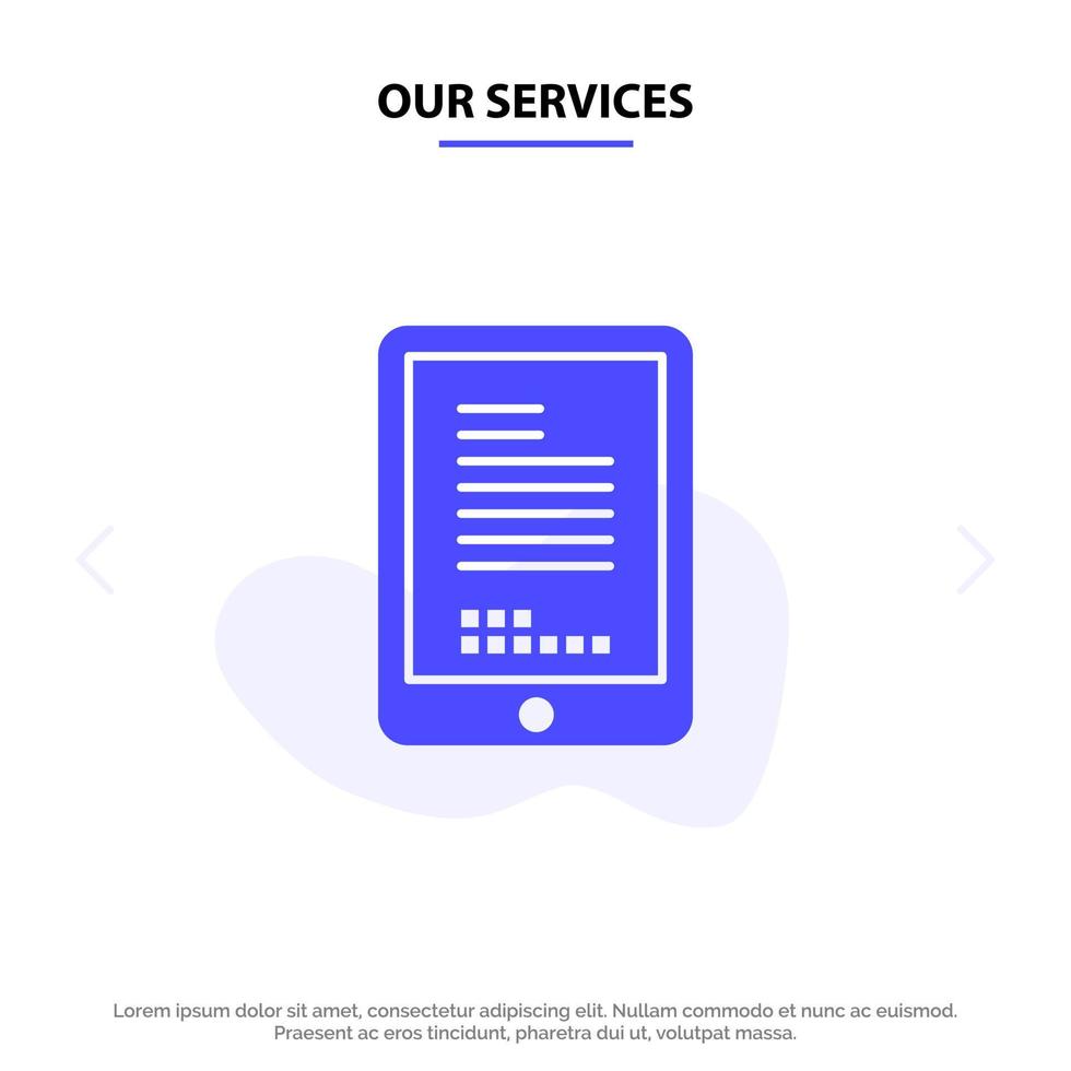 Our Services Mobile Coding Hardware Cell Solid Glyph Icon Web card Template vector