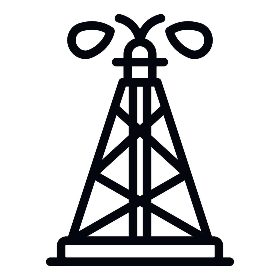 aceite brotando del icono de la torre, estilo de esquema vector