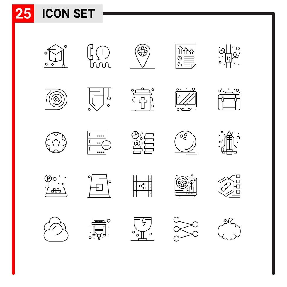 Modern Set of 25 Lines and symbols such as report document interface data location Editable Vector Design Elements