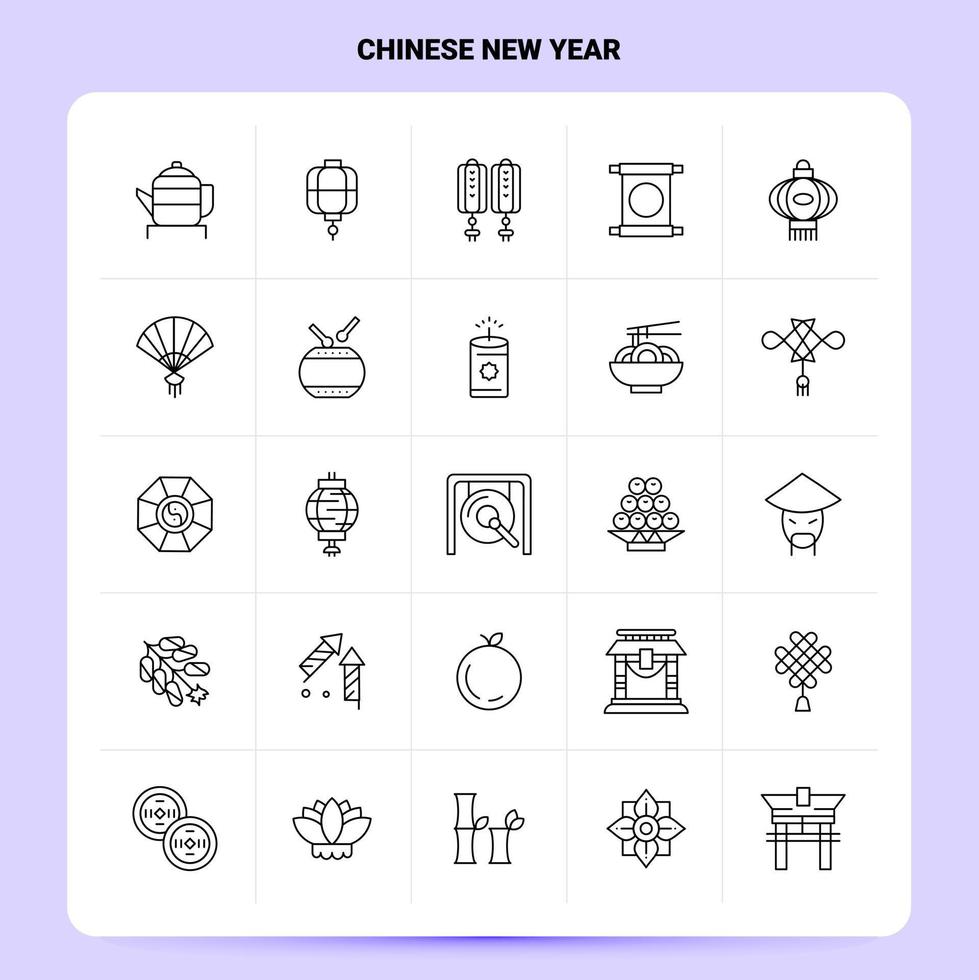 esquema 25 conjunto de iconos de año nuevo chino diseño de estilo de línea vectorial conjunto de iconos negros paquete de pictogramas lineales diseño de ideas de negocios web y móviles ilustración vectorial vector