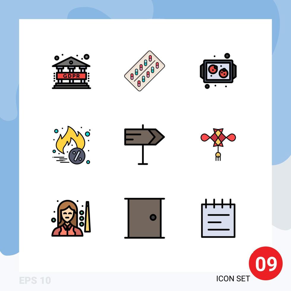 conjunto de 9 iconos de interfaz de usuario modernos signos de símbolos para la dirección del puntero descuento para hornear elementos de diseño vectorial editables de venta caliente vector