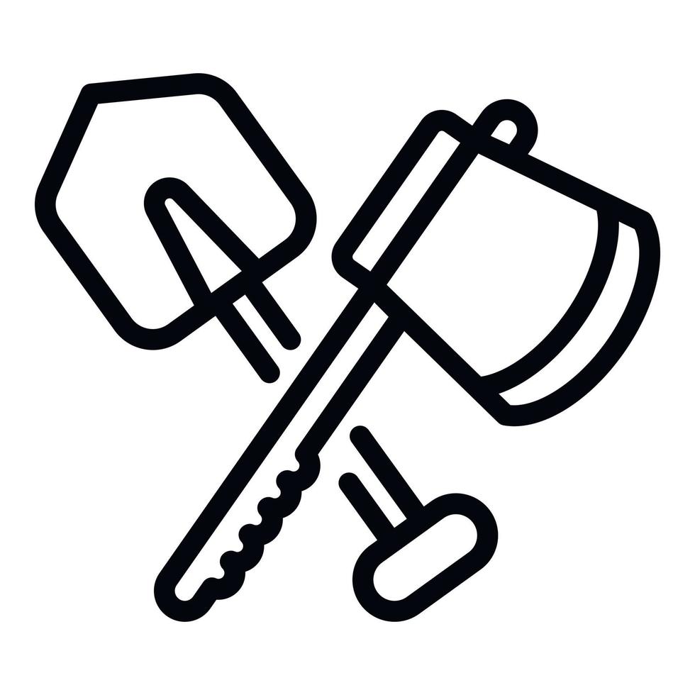 Crossed shovel and axe icon, outline style vector