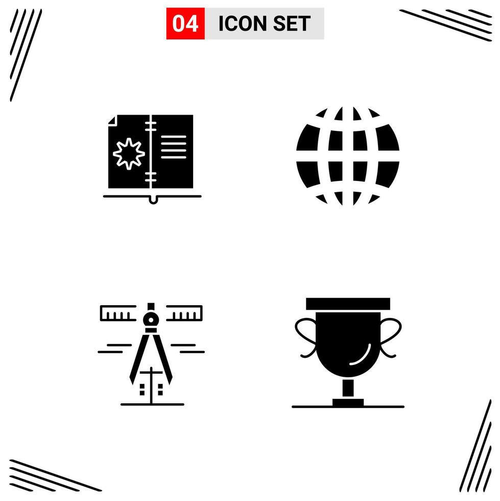 4 Icons Solid Style Grid Based Creative Glyph Symbols for Website Design Simple Solid Icon Signs Isolated on White Background 4 Icon Set Creative Black Icon vector background