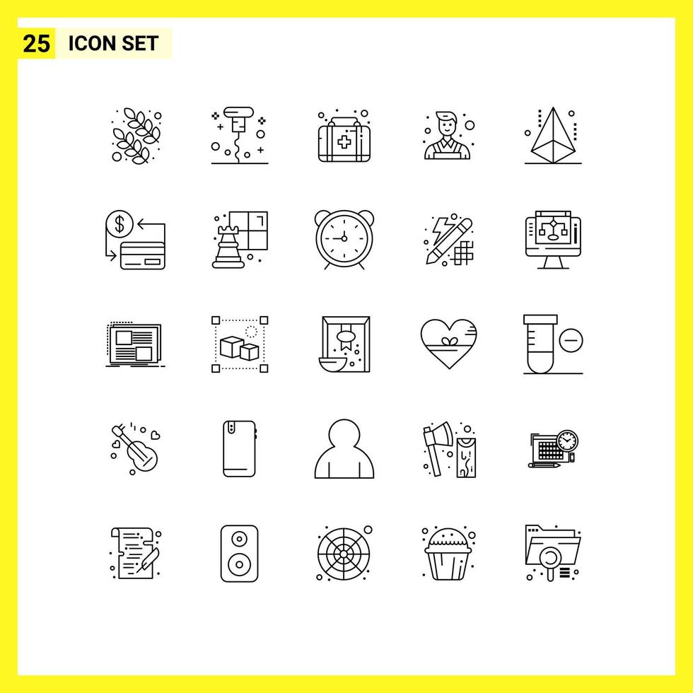 Mobile Interface Line Set of 25 Pictograms of shape geometry kit development wall Editable Vector Design Elements