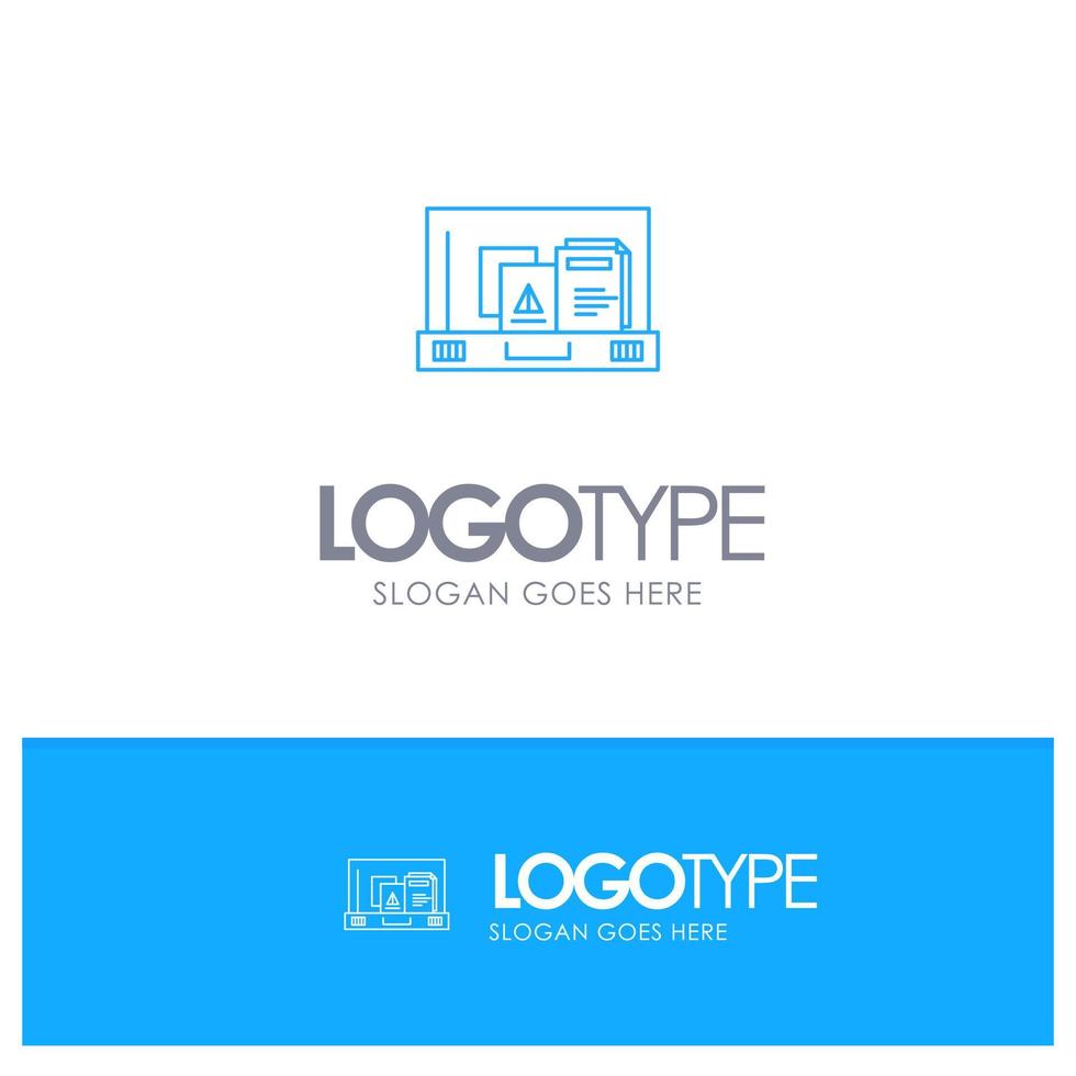 Presentation Paper Bag Briefcase Blue outLine Logo with place for tagline vector
