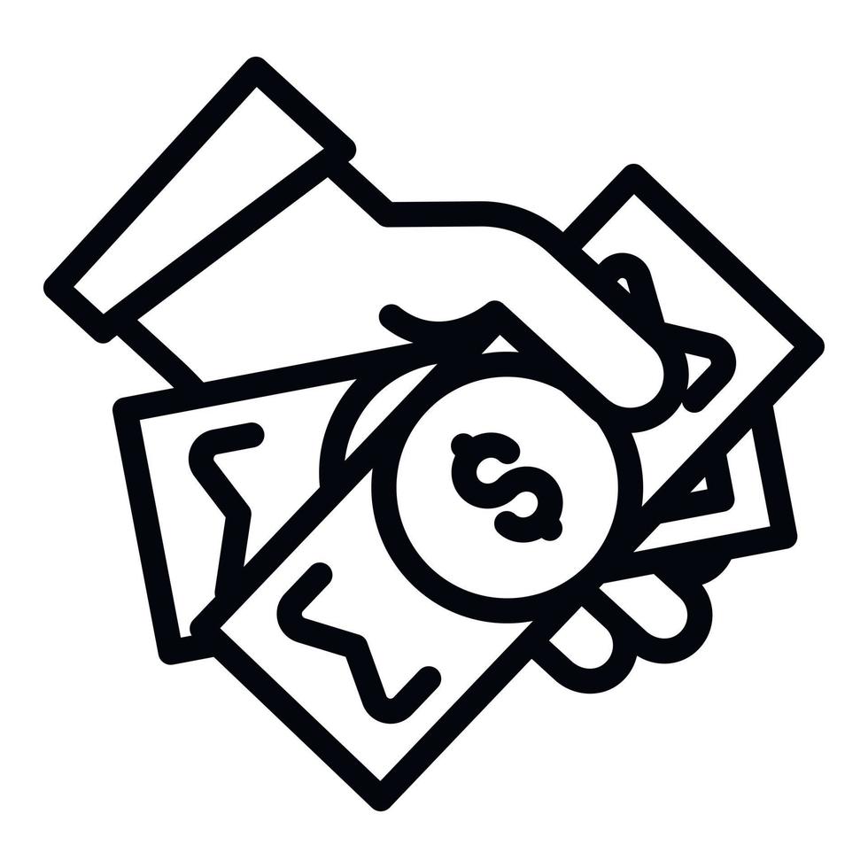 Hand take corruption money icon, outline style vector