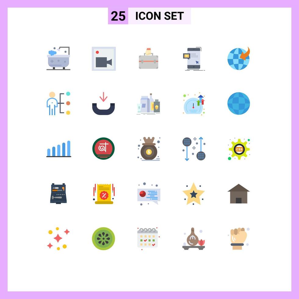 paquete de 25 signos y símbolos modernos de colores planos para medios de impresión web, como elementos de diseño de vectores editables a granel instantáneos de dinero de correo de flecha