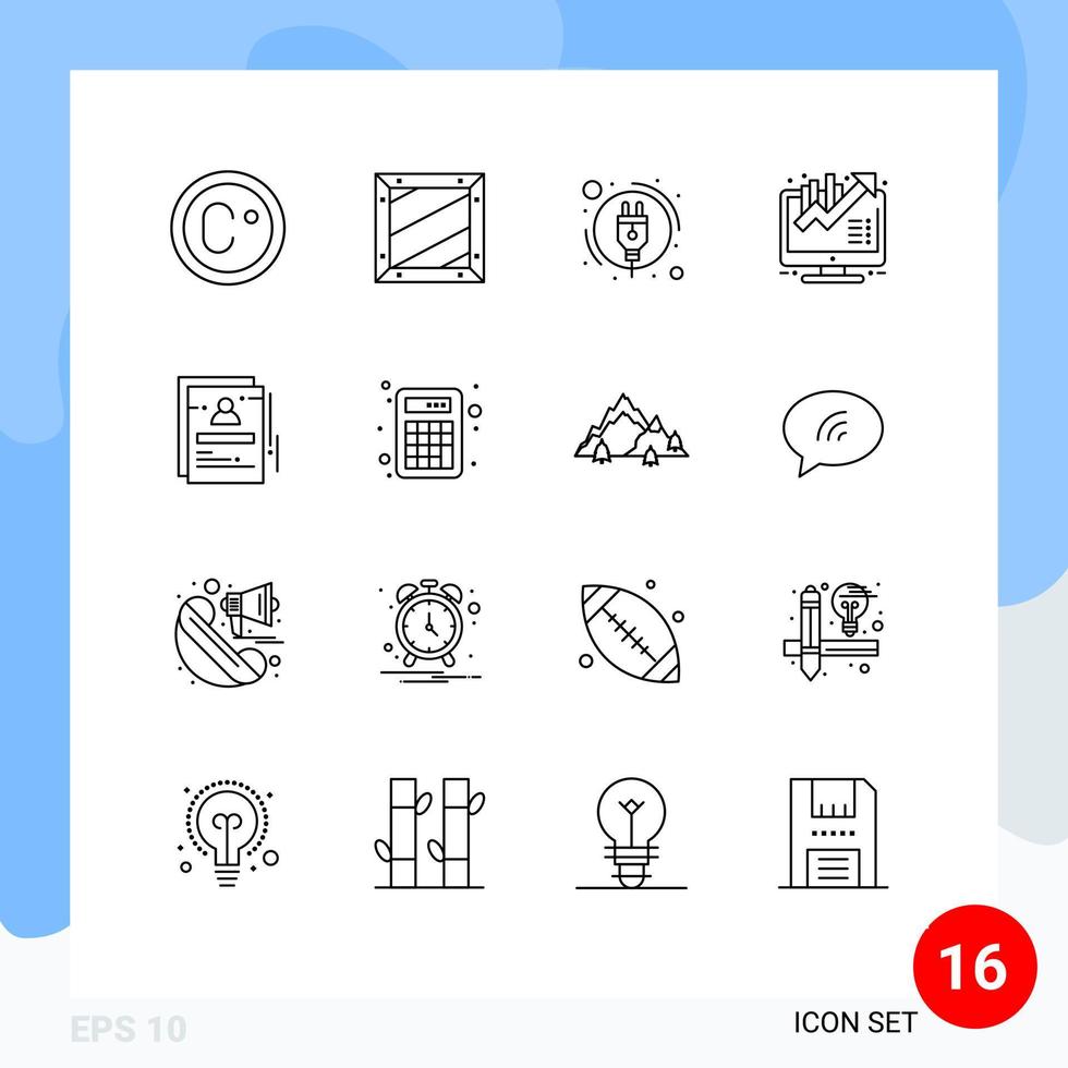 Group of 16 Outlines Signs and Symbols for staff page energy consumption growth business growth Editable Vector Design Elements