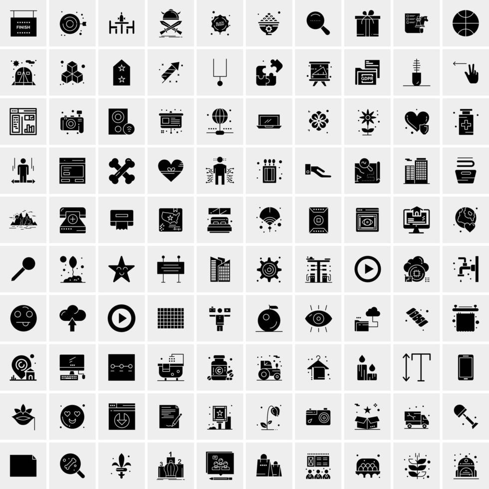 Set of 100 Business Solid Glyph icons vector