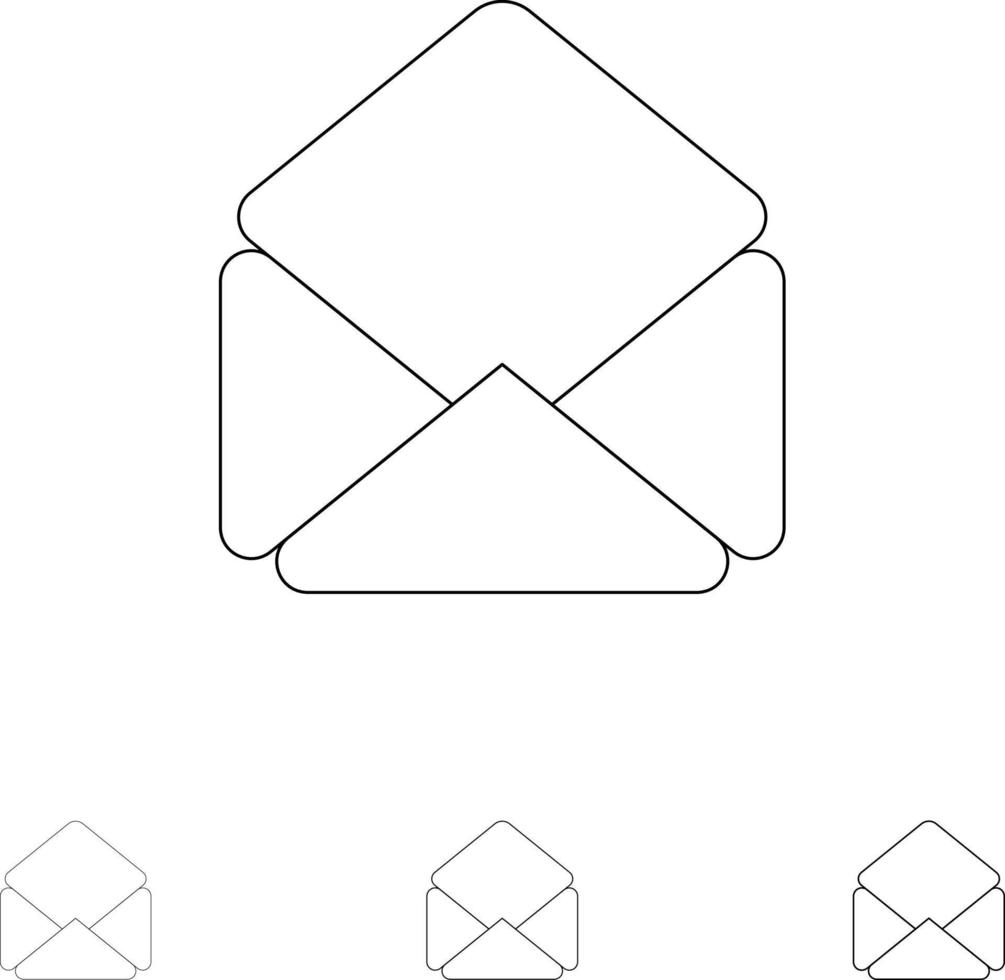 Mail Email Open Bold and thin black line icon set vector
