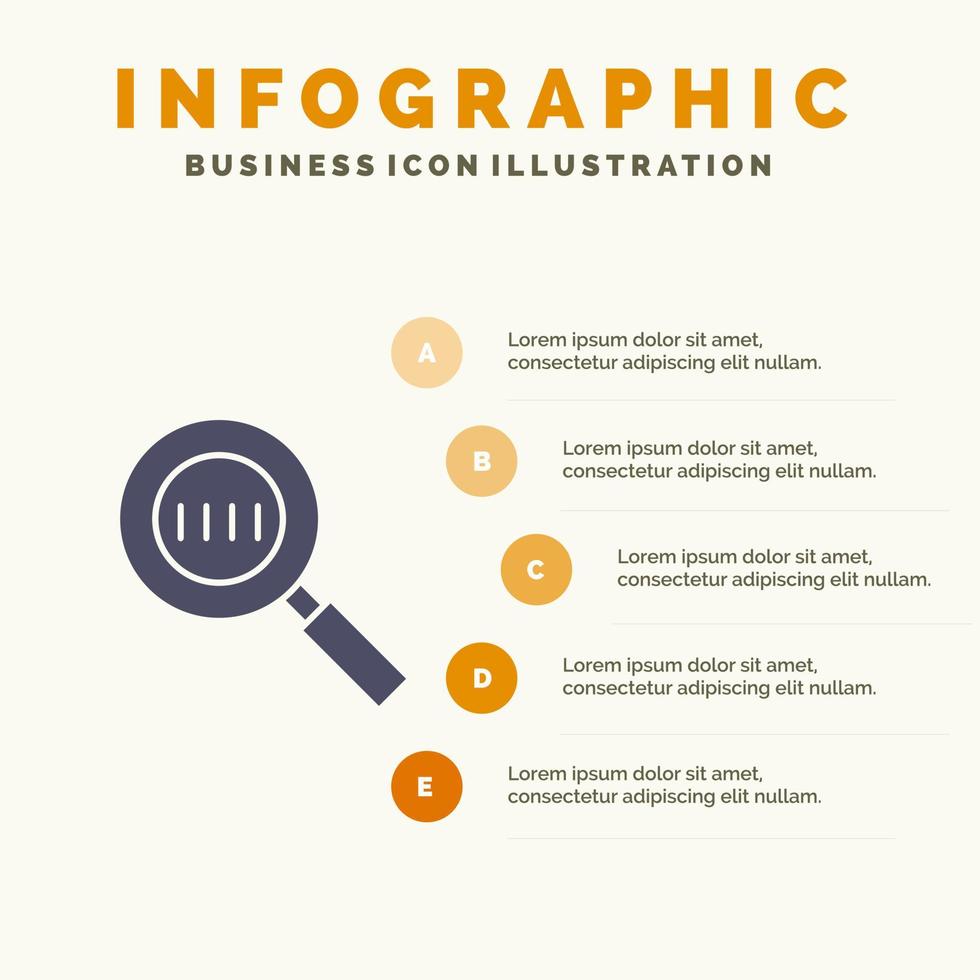 código código búsqueda lupa lupa sólido icono infografía 5 pasos presentación antecedentes vector