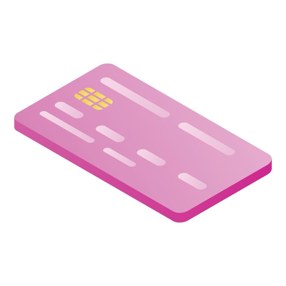 Pink credit card icon, isometric style vector