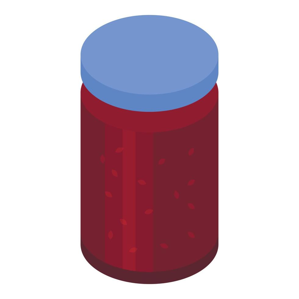 Glass jar of raspberry jam icon, isometric style vector