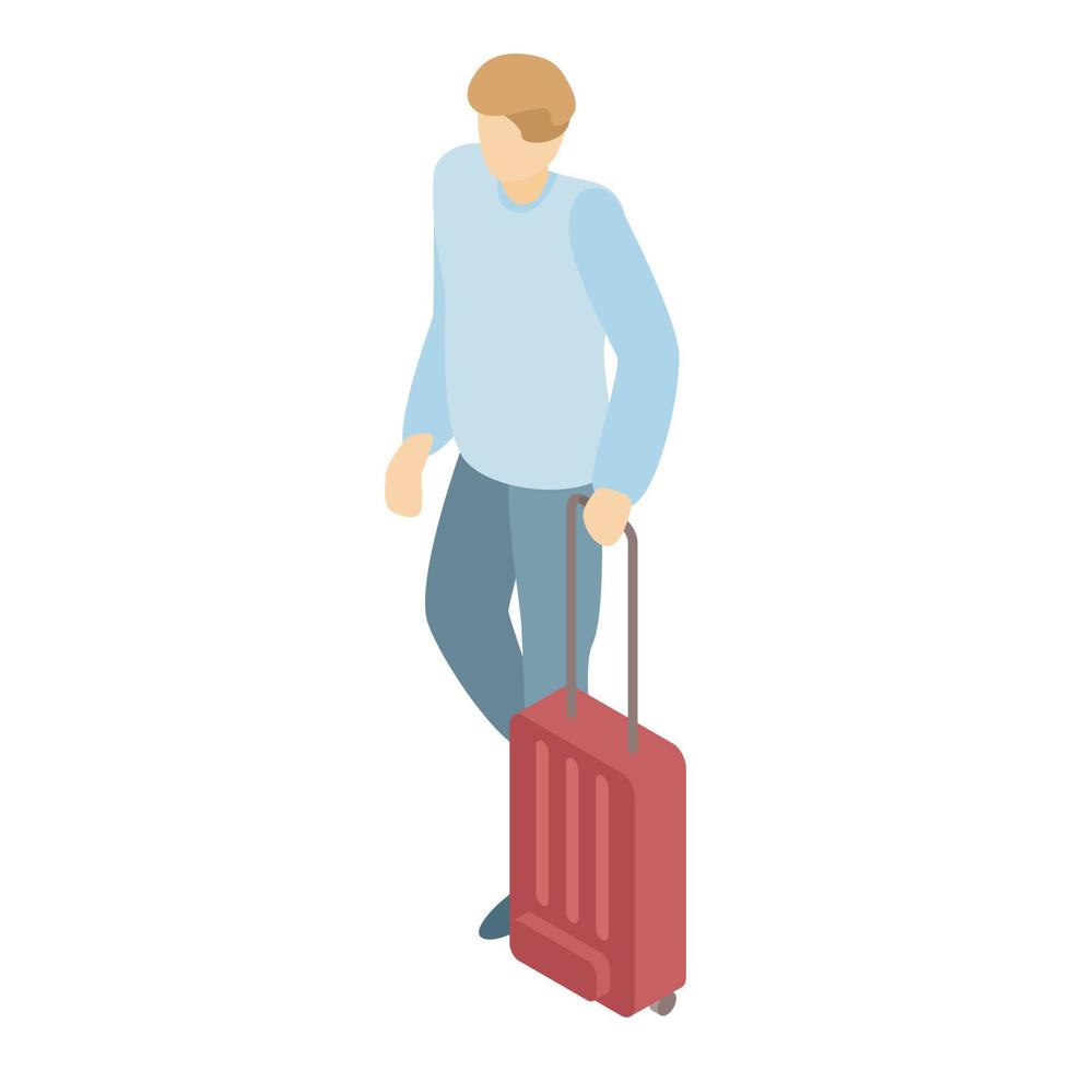 hombre con icono de bolsa de viaje, estilo isométrico vector