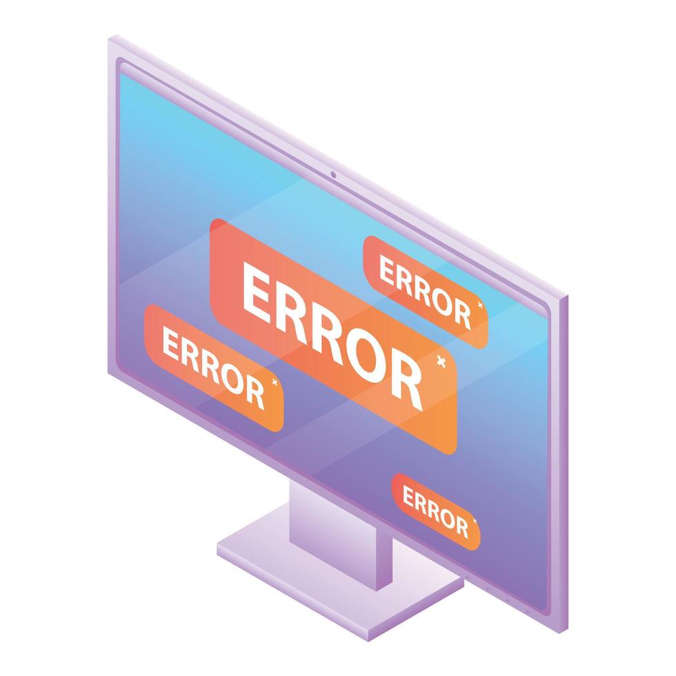 icono de monitor de computadora de error, estilo isométrico vector