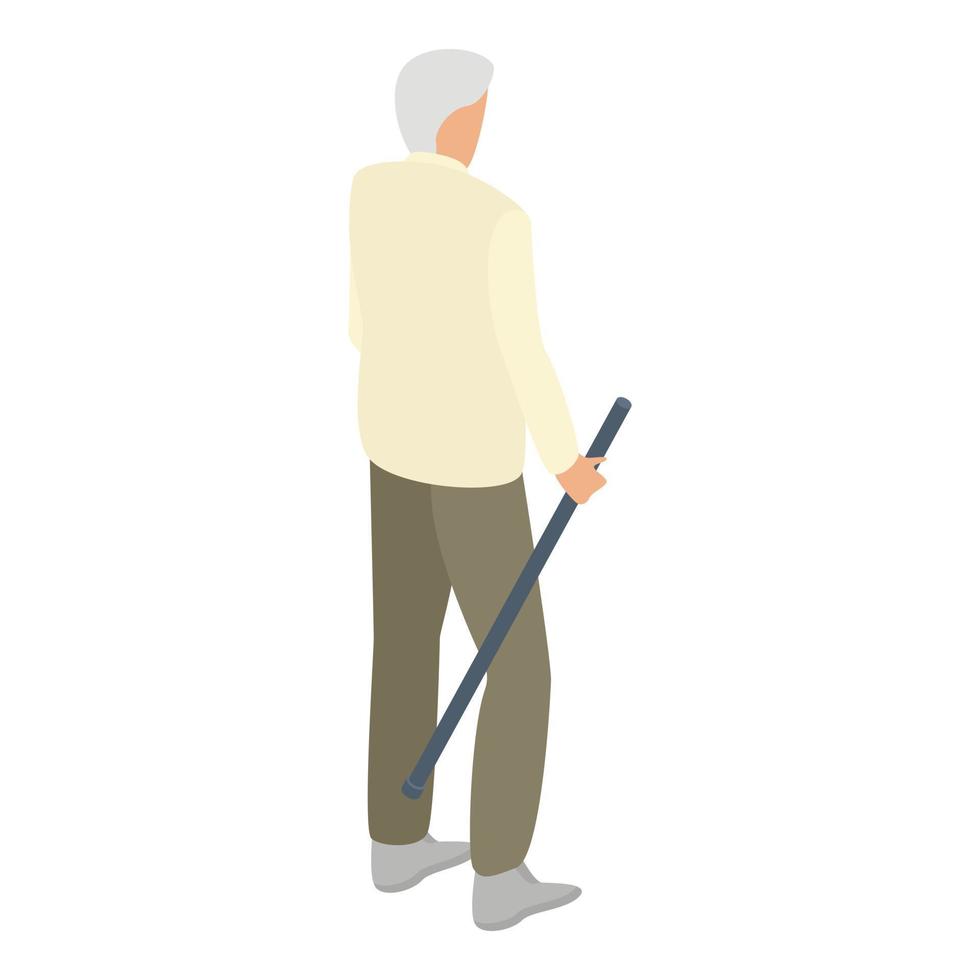 Senior man walking stick icon, isometric style vector