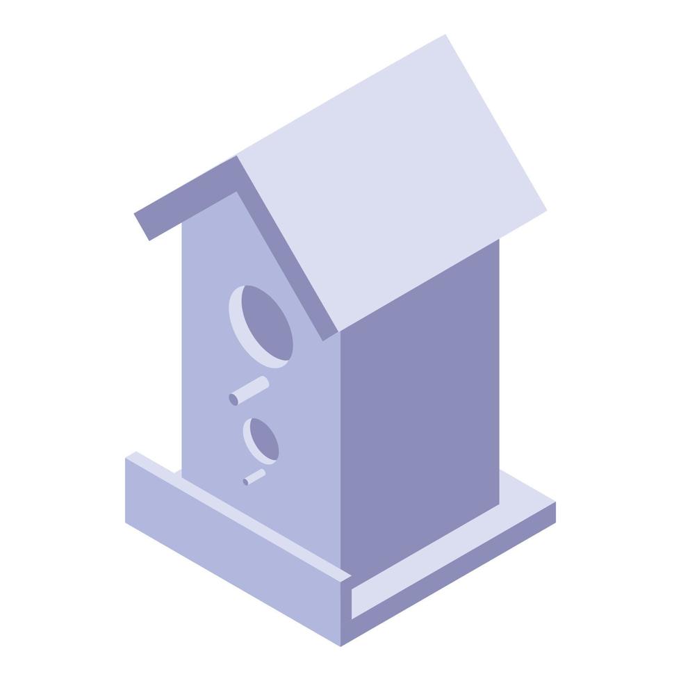 Cute white bird house icon, isometric style vector